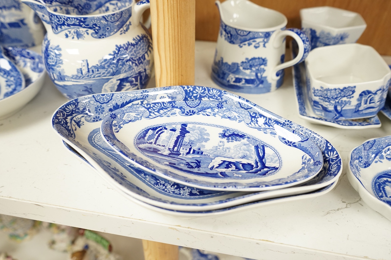 A collection of Spode Italian, comprising graduated jugs, dishes, pickle dishes, pots etc.(23). Largest 20.5cm
